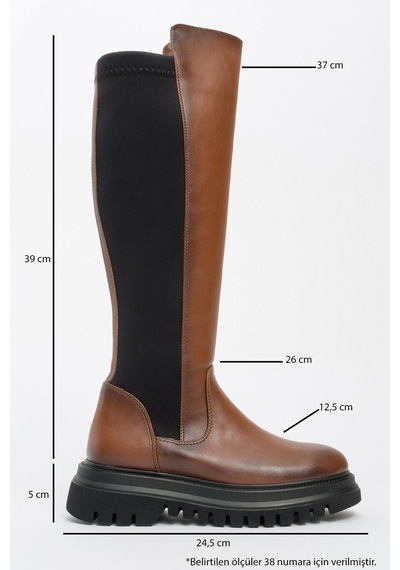 Luvishoes Luvi Shoes Shadow Taba Streç Detaylı Kadın Çizme Taba