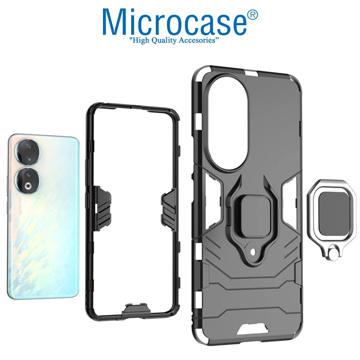 Microcase Honor 90 Batman Serisi Yüzük Standlı Armor Kılıf - Siyah Al3349