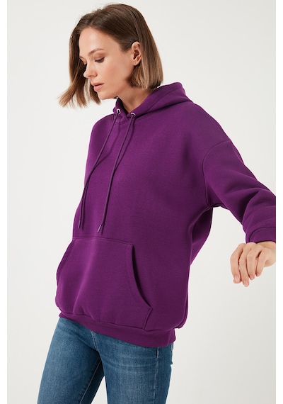 Lela Regular Fit Pamuklu Kapüşonlu Yaka Şardonlu Kışlık 2'Li Paket Bayan Sweat 5863854S2 Kahve-Mor