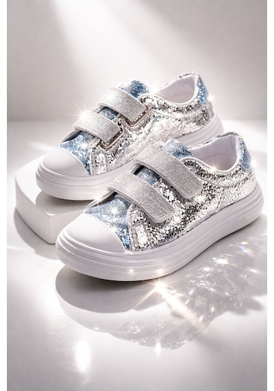 Muggo Oriella Kız Çocuk Cırt Cırtlı Simli Günlük Sneaker Spor Ayakkabı Gümüş