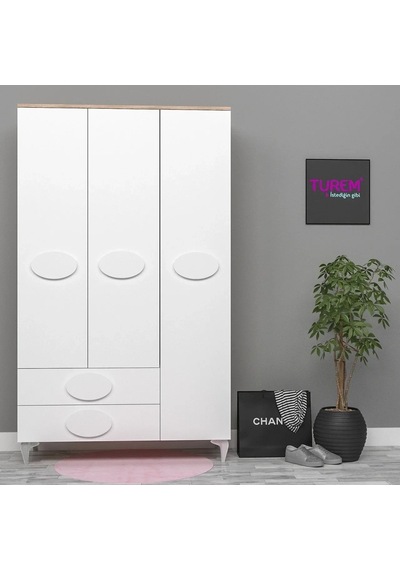 3 Kapılı Oval Kulplu Gardırop Mdf Antrasit