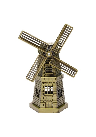 Vintage Metal Hollanda Yel Değirmeni Biblo Antik Bronz 17 Cm