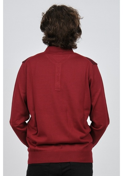 Pave Erkek Polo Yaka Desenli Yün Kazak 4537134 Bordo Bordo
