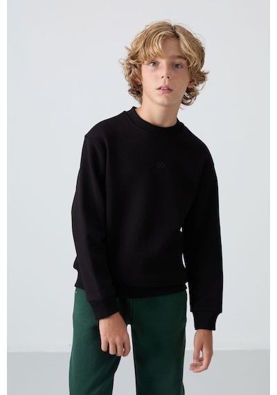 Tommylife Tommy Life Siyah Pamuklu Kalın İçi Tüylü Yumuşak Dokulu Standart Fit Nakışlı Erkek Çocuk Sweatshirt - 11232 Siyah