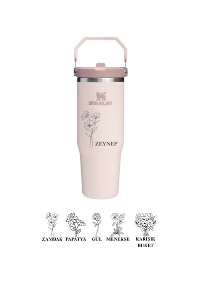 Stanley Kişiye Özel The Iceflow Flip Straw Pipetli Termos Bardak Stanley 0.89 L Özel İsimli Açık Pembe