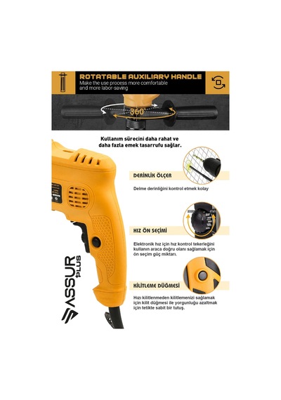 Assur 500W Darbeli Metal Şanzıman 13mm Elektrikli Matkap - 1689