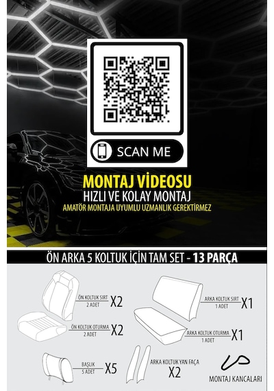 Ford Focus Titanium 1.0 Ecoboost 125 4 Kapı A/t 2019 Uyumlu Jet Deri Siyah Oto Kılıfı Tam Set