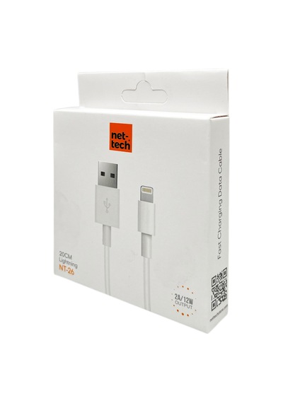 Nettech Nt-26 Plastik 20 Cm Lightning Şarj Ve Data Kablosu Beyaz