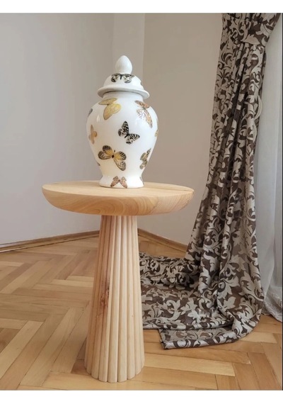 Wood Wooden Fitilli Tekli Mantar Yan Sehpa Modern Çiçeklik Ahşap