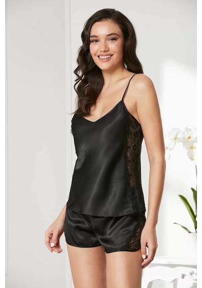 Pierre Cardin 438 Saten Şort Takım Siyah 001