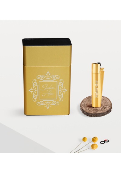 Bk Gift Kişiye Özel İsimli Gold Metal Sigara Tabakası Ve Clipper Çakmak Seti - 1 Siyah