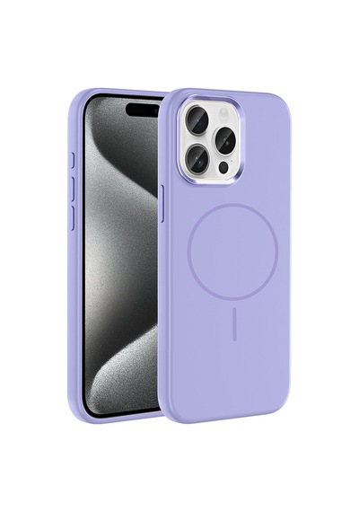 Zore İphone 15 Pro Max Kılıf M-safe Şarj Özellikli Metal Kamera Çerçeveli Nvth Edi Silikon Kapak - Lila