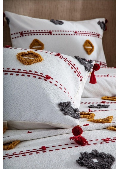 Evlen Home Katre Pamuklu Çift Kişilik Pike Takımı Yatak Örtüsü Battal Çeyiz Seti 3 Parça Çok Renkli
