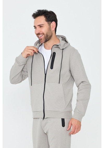 White Stone Bej Kapüşonlu Fermuarlı Erkek Sweatshirt Khaık
