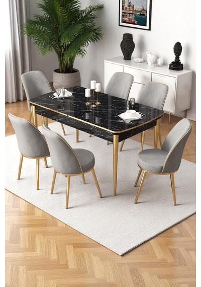 Canisa Nira Serisi 70x114 Mdf Siyah Mermer Desen Mutfak Masa Takımı 6 Gri Sandalye Gold Detay Masa Siyah Mermer Sandalye Gri Ayaklar Gold Canisa Nira Serisi 70x114 Mdf Siyah Mermer Desen Mutfak Masa Takımı 6 Gri Sandalye Gold Detay Masa Siyah Mermer Sandalye Gri Ayaklar Gold