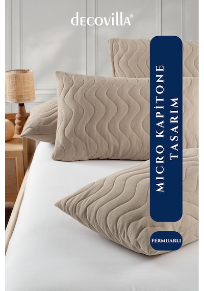 Micro Kapitone Yastık Alezi Sıvı Geçirmez 4 Lü Set Yastık Koruyucu 50x70 Bej