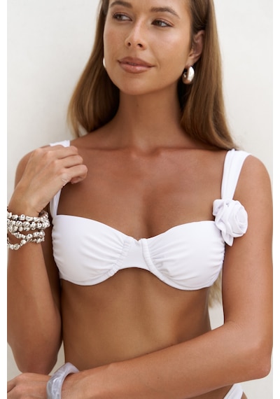 Mai Collection Mai Studios Co. Larasis Çiçek Detaylı Gloplu Beyaz Bikini Üstü Beyaz