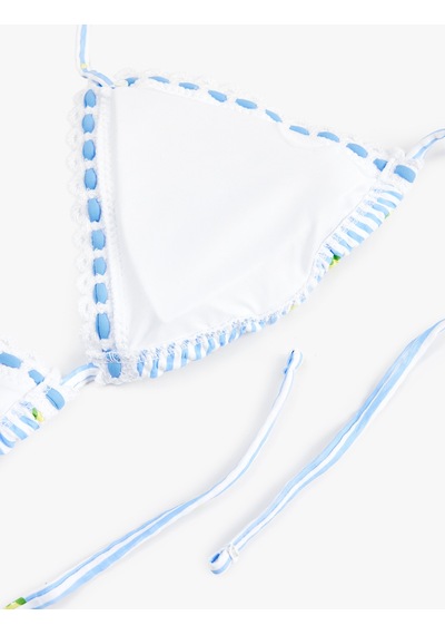 Koton Limon Baskılı Pötikareli Kroşe Detaylı Üçgen Bikini Üstü Beyaz Desenli 6sak10086mm