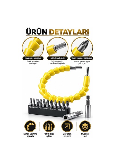 12 Parça Akrobat Bits Seti Esnek Uzatma Aparatı Tornavida Uç Seti