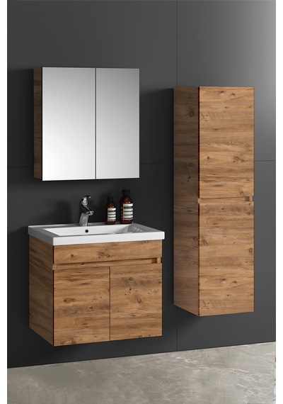 Çiğdem 65+35 Cm Atlantik Çam Mdf Seramik Lavabolu Asma Banyo Dolabı Takımı Beyaz