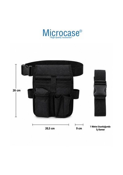 Microcase Çok Amaçlı Çok Bölmeli Kemere Takmalı Bel Tipi Alet Takım Hırdavat Kılıfı Çantası Al5651 Siyah