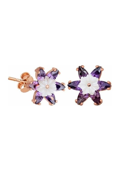 Gümüş Mor Lotus Çiçeği Küpe Gold - Rose Gold