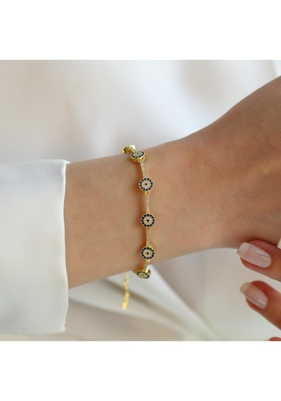 Nazar Boncuklu Gold Gümüş Bileklik Gümüş