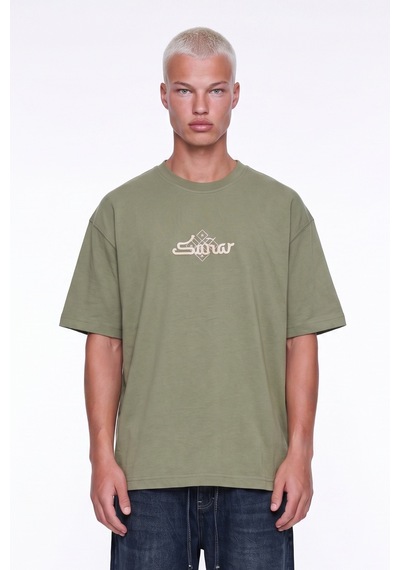 Respire Erkek Sonar Nakış Detaylı Oversize T-shirt Haki