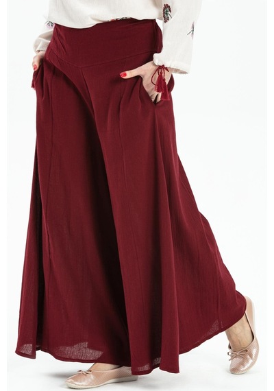 Eliş Şile Bezi Şile Bezi Bol Paça Yazlık Pantolon Bordo Brd-bordo Bordo