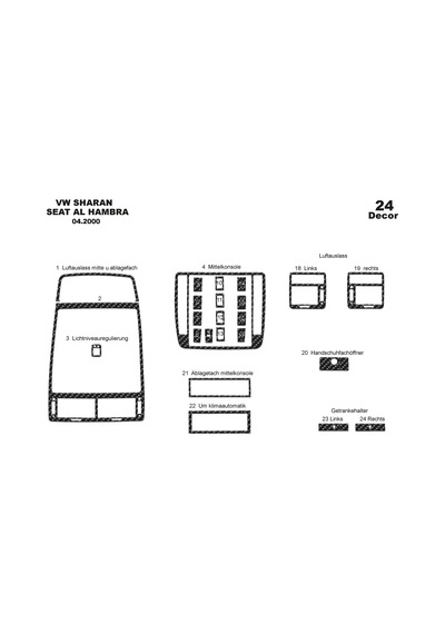 Volkswagen Sharan Torpido Kaplama 2000-2009 24 Parça Karbon