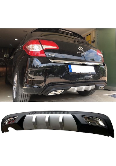 Citroen C4 Uyumlu Difüzör Difizör Gri + Kare Egzoz Görünüm C Tip 2011 - 2016