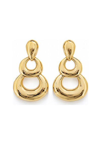 Gold Kaplama Geometrik Sallantılı Küpe Parlak Yüzeyli Modern Tasa Çok Renkli