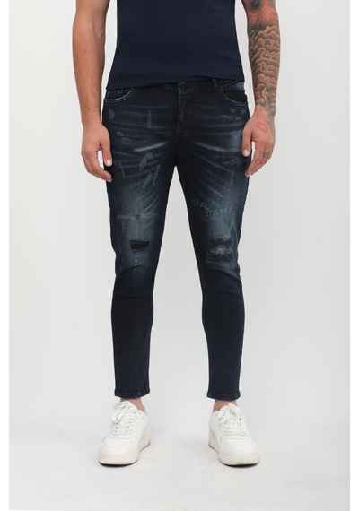 Erkek Skinny Ripped Patch Detaylı Jean Lacivert 001