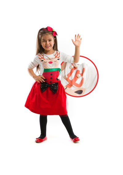Denokids İncili Kız Çocuk Body Tüllü Kırmızı Etek Takım Renkli Çok Renkli