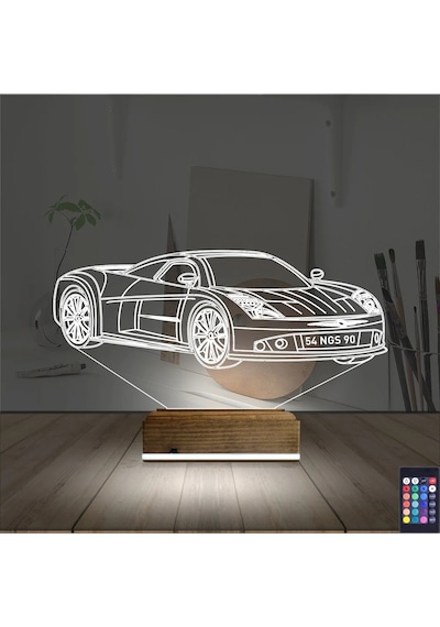 Luvivia Spor Araba Chevrolet Kişiye Özel 3d Lamba - Masa Gece Lambası Şeffaf