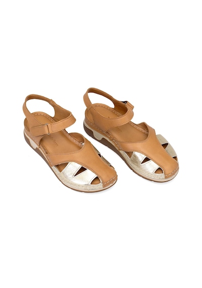 Elit Rhmm-01 Kadın Hakiki Deri Ortopedik Düz Sandalet Taba Taba
