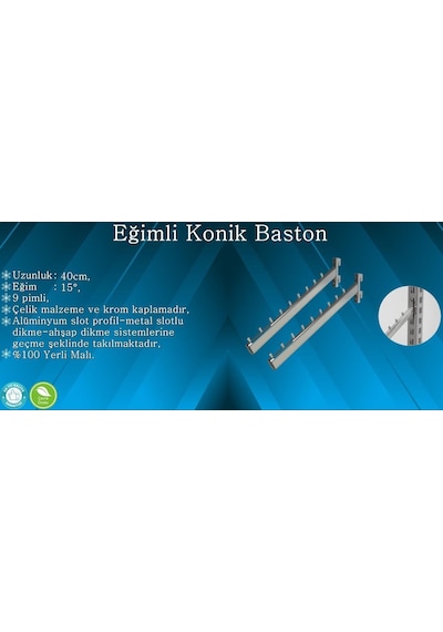 10 Adet Konik Baston - Konik Dikmeye Geçme Baston, Askı Aparatı Krom
