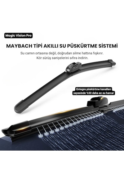 Maybach Tipi Akıllı Fıskiyeli Silecek Seti Görüş Kesmez Tıkanmaz Sistem 14 Adaptörlü Tüm Araçlara Uyumlu