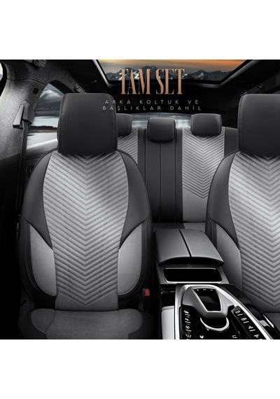 Advanced Design Özel Tasarım Premium Deri-Keten Ekstra Destekli Universal Oto Koltuk Kılıfı Tam Set