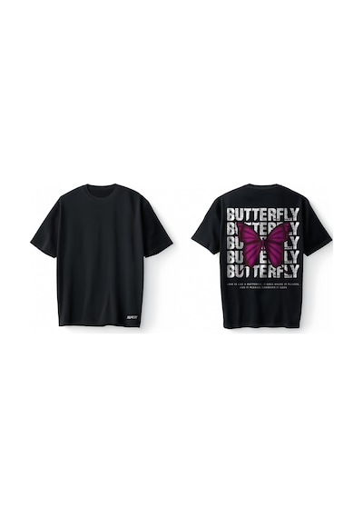 Bumeta Butterfly Kelebek Oversize Unisex Tişört T-shirt Siyah