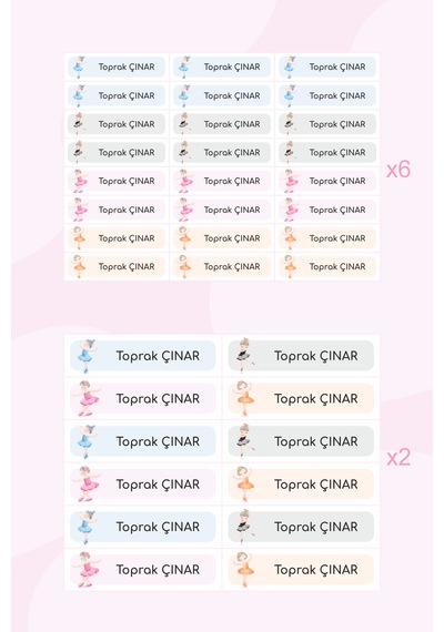Balerin Temalı Isimli Okul Etiketi Defter Kitap Kalem Sticker Set