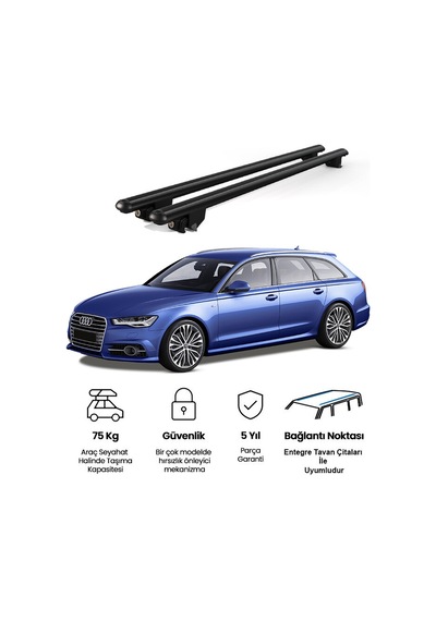 Kanca Audi A6 Avant 2012-2018 Uyumlu Siyah Kilitli Ara Atkı 120cm Port Bagaj Tavan Barı