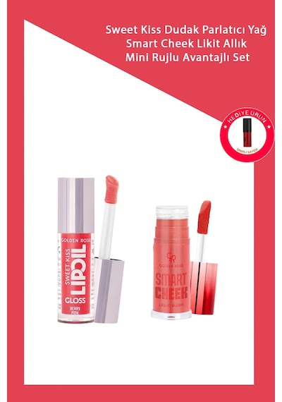 Sweet Kiss Dudak Parlatıcı Yağ No: 04 & Smart Cheek Likit Allık No: 104 + Mini Ruj Makyaj Seti Pink
