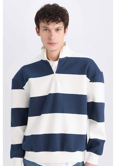 DeFacto Boxy Fit Fermuarlı Dik Yaka Çizgili Sweatshirt C7045AX24AUNV253