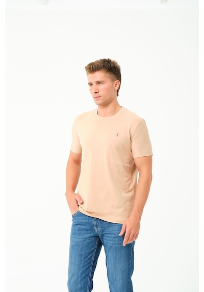 Erkek Basic Göğüs Nakış Detaylı Standart Fit Normal Kesim %100 Pamuk T-shirt Gri Melanj