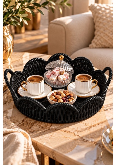 Jasper Siyah Modern Ekmek Sepeti Ve Tepsi Kahvaltı Çay Kahve Sunumluk Servislik Plastik