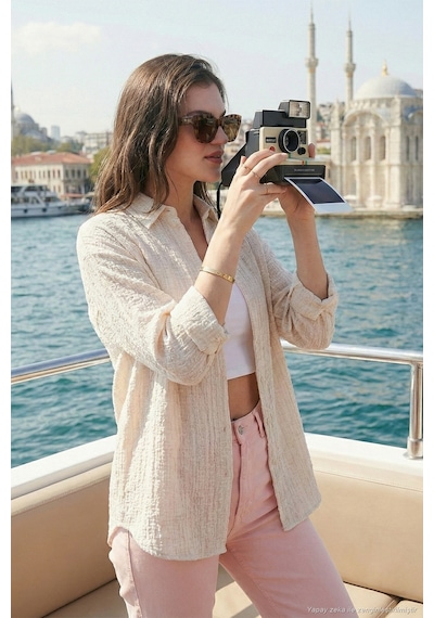 Lela Regular Fit Uzun Kollu Dokulu Bayan Gömlek 6772799 Taş