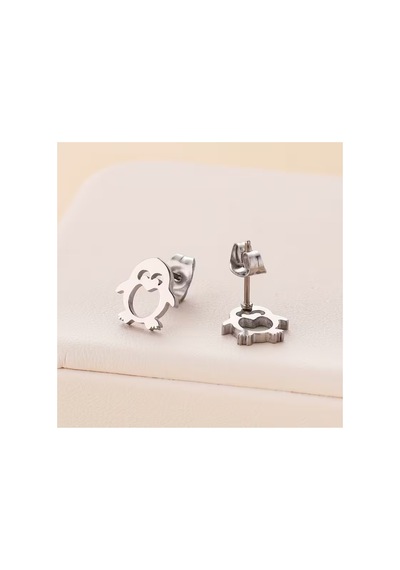 Elegant 18k Altın Kaplama / Gümüş Renk Penguen Figürlü Paslanmaz Çelik Küpe