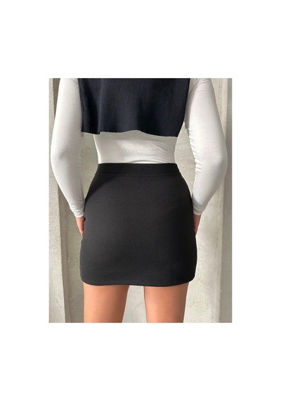 Verymoda Yırtmaç Detaylı Mini Etek F1351 Siyah