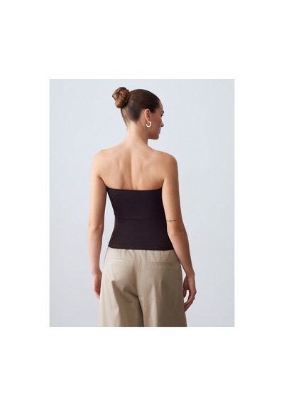 Dilvin 32841 Bağlamalı Bandeau Top Koyu Kahve
